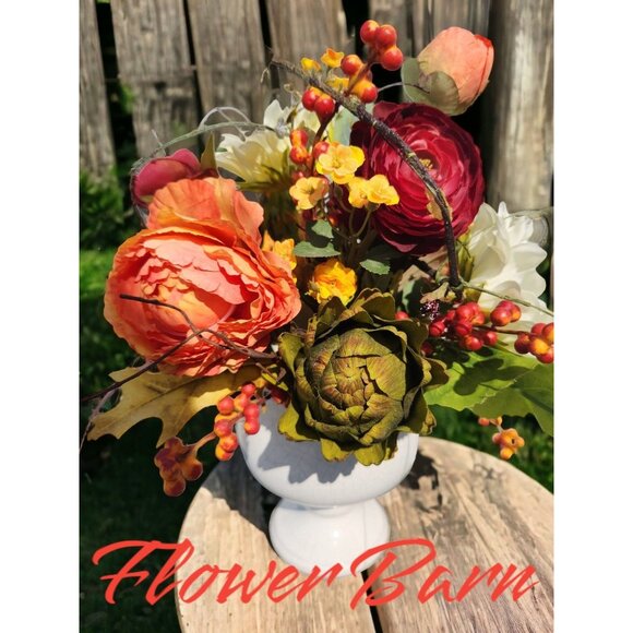 Autumn Artificial Floral Centerpiece With Sunflowers & Ranunculus Arrangement Wh - Picture 6 of 9